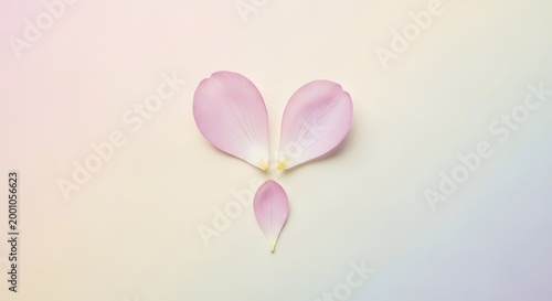 Pink rose petals arranged in heart shape on pastel background