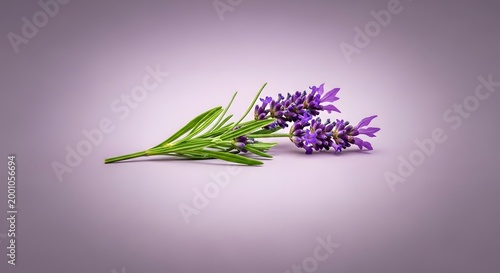 fresh lavender sprigs with green stems on soft purple gradient background