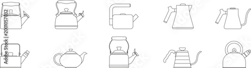 kettle and teapot set line icon, kitchen, cookware item, editable stroke, vector, illustration