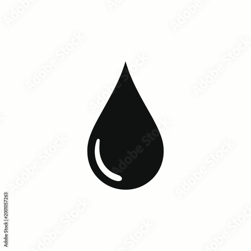 Black water droplet with white wave icon isolated on white background