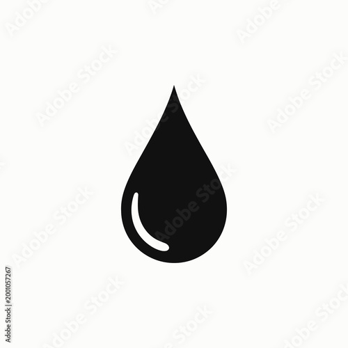 Black water droplet with white wave icon isolated on white background