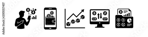 Fotografie Hand-drawn icon set for online education and community learning, featuring student chat forums, study groups, course discussions, community comments, and peer learning concepts