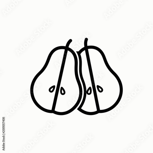 Two simple pear icons with stems isolated on white background