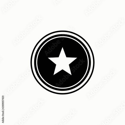 White star inside black circle badge icon isolated on white background