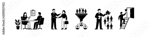 Hand-drawn smartphone icons for e-learning and online education applications. Set includes symbols for graduation, video lectures, and digital reading in a minimalist black and white doodle style.