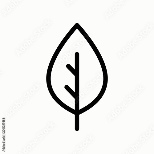 Minimalist leaf with rune symbol inside isolated on white background