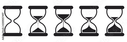 Sand watch icon set, hourglass symbol representing time passage, deadline tracking, waiting period, time management, urgency, and scheduling