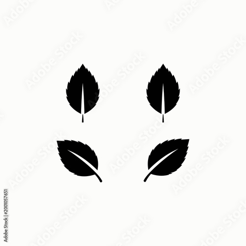 Four black leaf icons in simple style isolated on white background