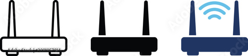 Wireless Router Icon Set Flat Vector Wi-Fi Modem Outline and Silhouette for Network