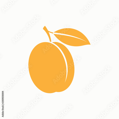 Peach with green leaf illustration isolated on white background