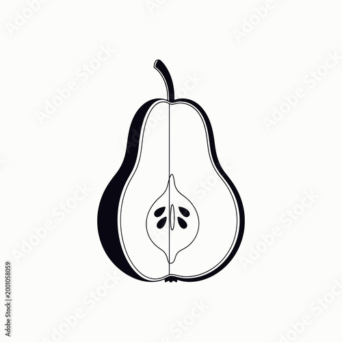 Simple pear fruit cut in half illustration isolated on white background