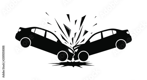 Dramatic car crash silhouette a head on collision depicted in black and white