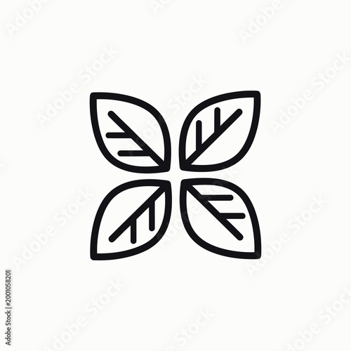 Four stylized leaves forming a cross shape isolated on white background