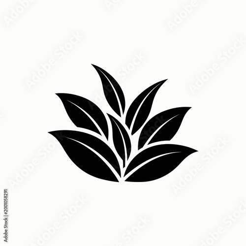 Stylized black leaves cluster icon isolated on white background