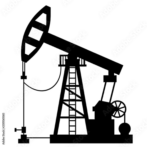 Black silhouette of oil pumpjack rigs for petroleum extraction isolated on white. Nodding donkey units and drilling equipment, energy industry back vector icon. Flat minimal engineering machinery sign