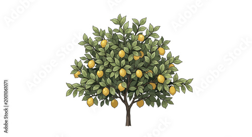 A healthy lemon tree abundantly bearing ripe yellow fruits with vibrant green leaves