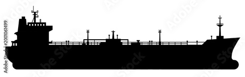 Oil tanker, gas carrier, and cargo ship silhouette. Maritime vessel for global fossil fuel transport, energy logistics, maritime embargo, trade crisis concept. Flat vector icon isolated on white