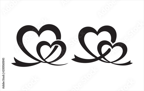 Two intertwined black heart symbols, abstract romantic design representing unity and affection.