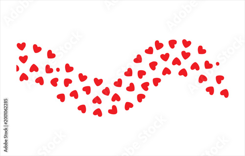 Red hearts on white background wave abstract shape valentine day symbol.