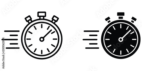 Time fast icon set illustrating rapid time progression, fast motion speed indicators, urgency deadlines, quick scheduling, accelerated workflow, business productivity