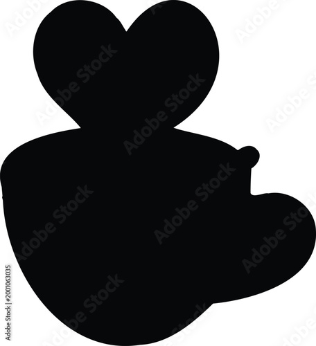 Silhouette of steaming coffee cup with heart shape on top symbolizing love and passion, black vector graphic with transparent background.