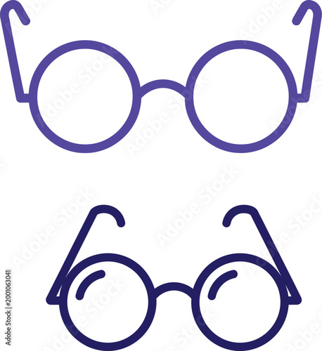 Pair of round eyeglasses flat design vector icon on transparent background.