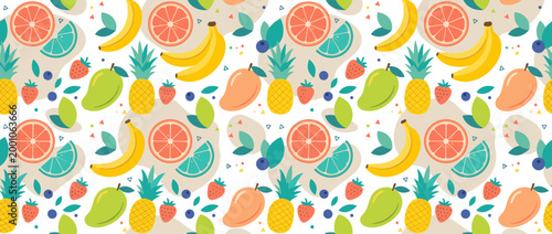 Vibrant illustration tropical fruit pattern with pineapple banana and citrus slices