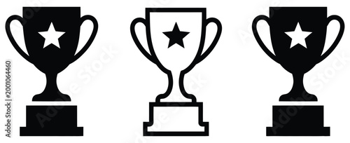 Trophy cup icon set representing achievement, victory, competition success, award recognition, excellence, and milestone accomplishment concept illustration in flat style design