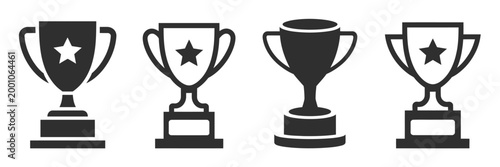 Trophy cup icon set representing achievement, victory, competition success, award recognition, excellence, and milestone accomplishment