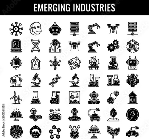 Emerging Industries Icon Set: Technology, Science, and Innovation Symbols