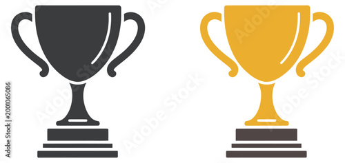 Trophy cup symbol icon set in line, fill, and color styles illustrating winning, performance rewards, leadership achievement, sports victory, and professional success