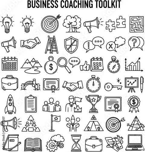 Business Coaching Toolkit Icon Set: Line Art Illustration for Training, Mentoring  Leadership Development