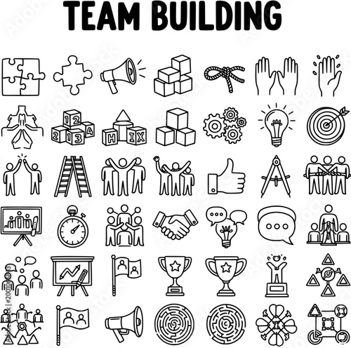 Team Building Icon Set: Doodle Vector Illustration