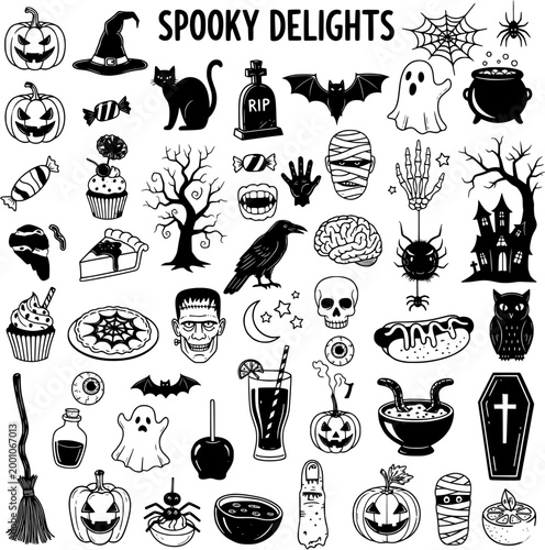 Halloween Spooky Delights Vector Icon Set - Creepy Collection of Holiday Elements