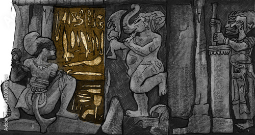 Schilderij op canvas Kris Illustration in Arca Indonesia Temple Relief