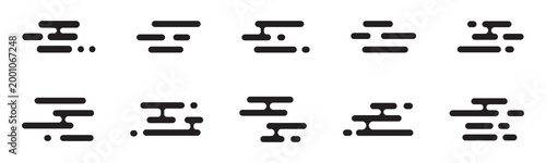 Japanese and Chinese cloud set. Asian cloud pattern. Simple black Japan or China style shapes. Traditional oriental design decorative element. Vector illustration isolated on white background.