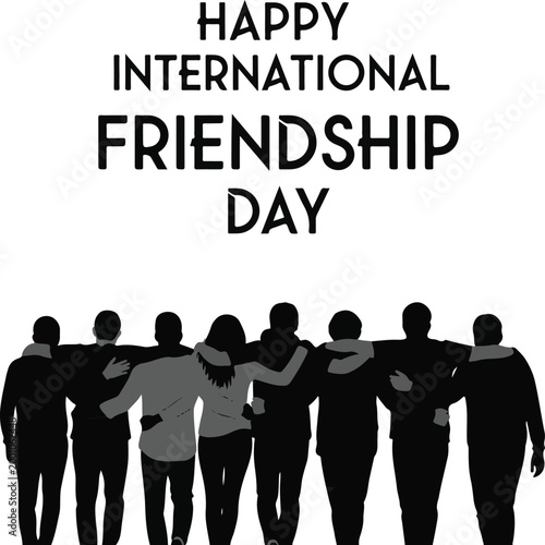 Happy International Friendship Day Silhouette Illustration of Friends Hugging