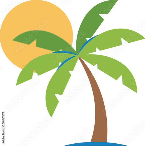 Tropical palm tree and sun beach vector illustration with tropical
