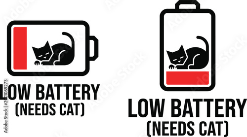 Low Battery Needs Cat Funny Cat Quote Battery Concept Cute Cat Illustration Design