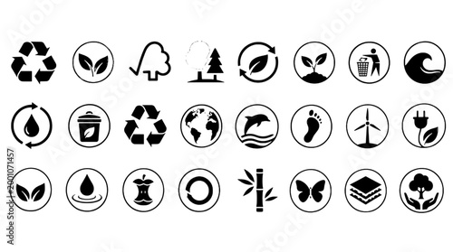 Bild auf Leinwand FSC Paper Certification Forest Recycled Labels - 24 Eco Certification Vector Ico