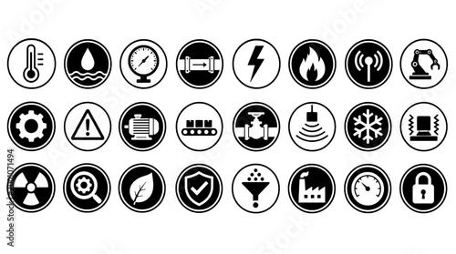 Obraz na płótnie IIoT Industrial IoT Sensor Network Icons - 24 Smart Industry Vector Icons