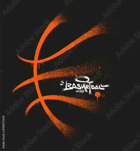 Graffiti basketball illustration dynamic urban streetwear spray paint artwork for t shirt print, hip hop aesthetic, street culture design, vector graphic, grunge texture