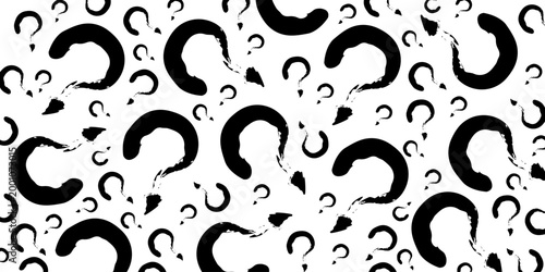 Question mark background with black brush strokes for faq and psychology banner. Abstract ink texture for web header and business presentation. Vector illustration