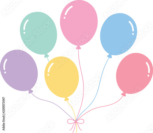 Minimalist Colorful Birthday Balloons Vector Illustration on White Background