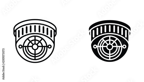 Black and white vector icons of a security camera on white background