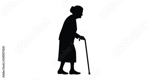 Elderly woman silhouette with walking cane a portrait of aging and resilience