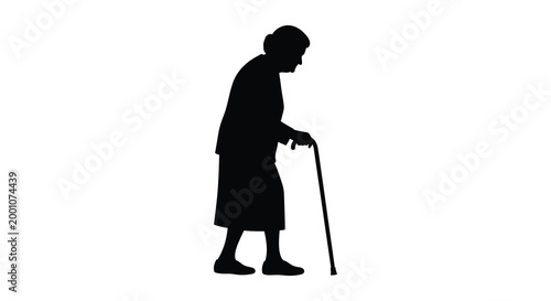 Elderly woman silhouette with walking cane a portrait of aging and dignity