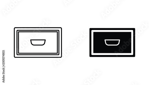 Drawer outline and solid black silhouette icon representing storage organization or archive