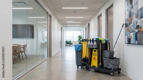 Janitor Cart in Office Building Hallway