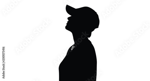Minimalist vector illustration of a person wearing a casual baseball cap looking towards the bright sky
